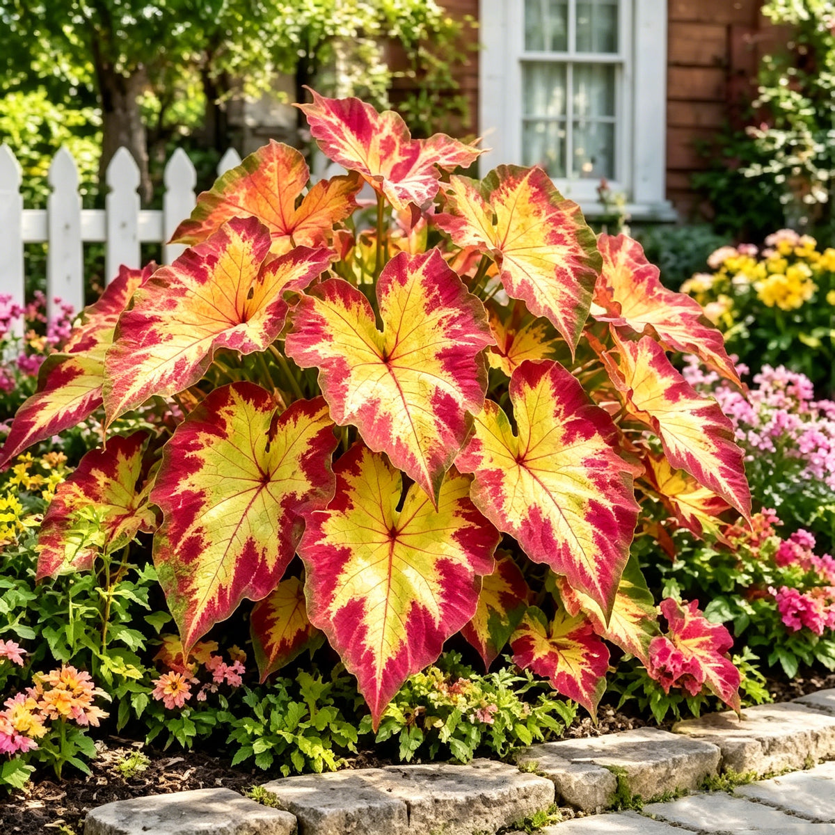 💖 Rainbow Beauty Caladium Bulbs – Lush Multicolor Leaves for a Dreamy Garden