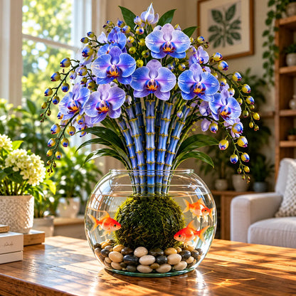 🌸 Rare Hydroponic Bamboo Orchid Moss Ball – Inspired Stems in a Beautiful Water Garden Display.