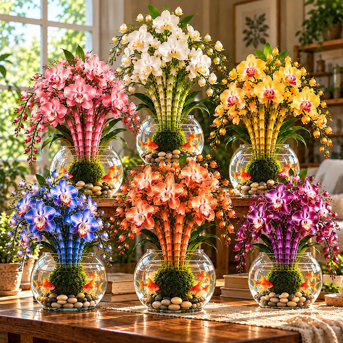 🌸 Rare Hydroponic Bamboo Orchid Moss Ball – Inspired Stems in a Beautiful Water Garden Display.